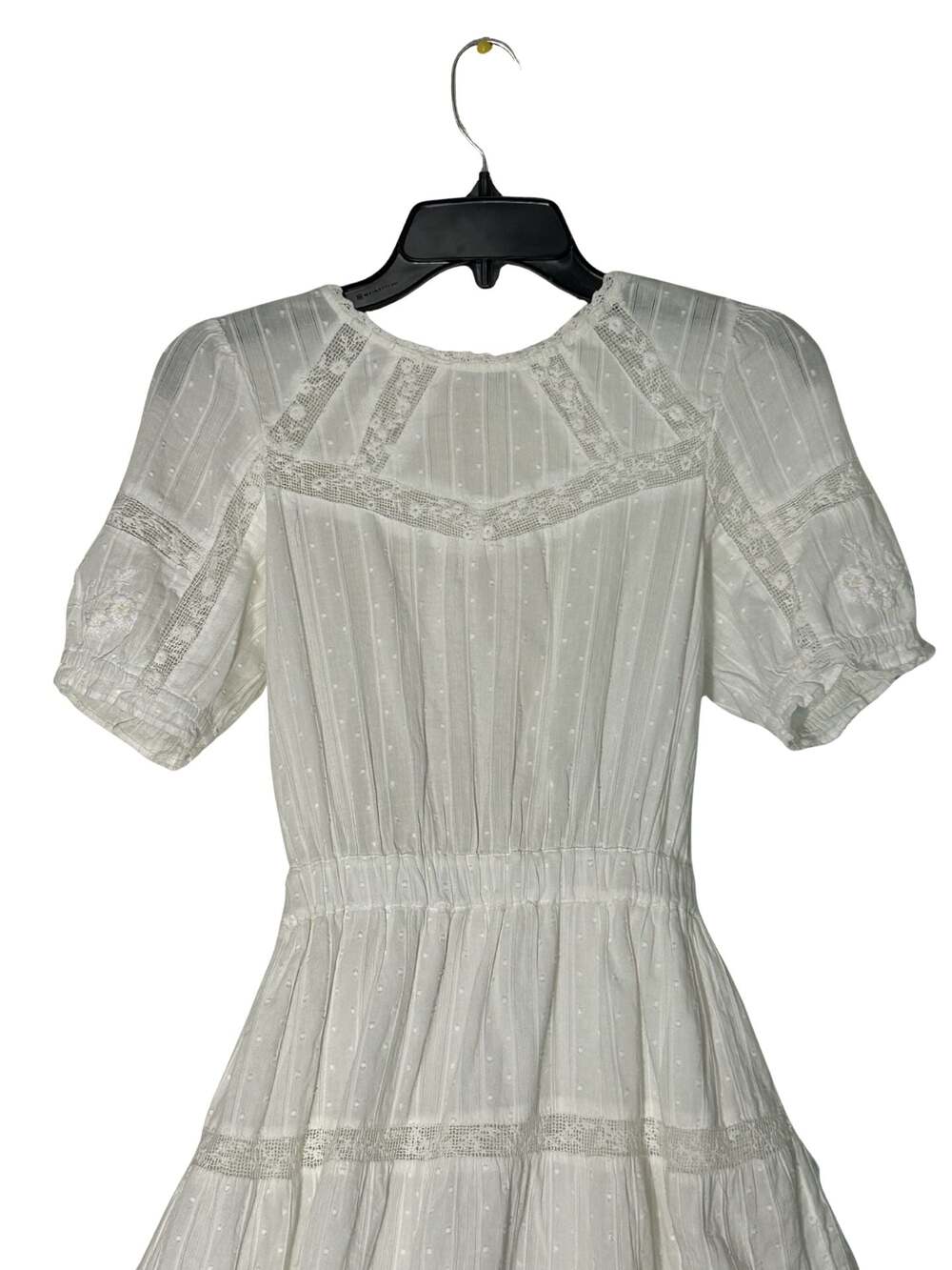 Zara White Lace Trim 100% Cotton Mini Dress Size S Country Milkmaid